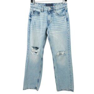 Aeropostale Low Rise Baggy Jeans Women 0 Short Distressed Ripped Whisker Denim